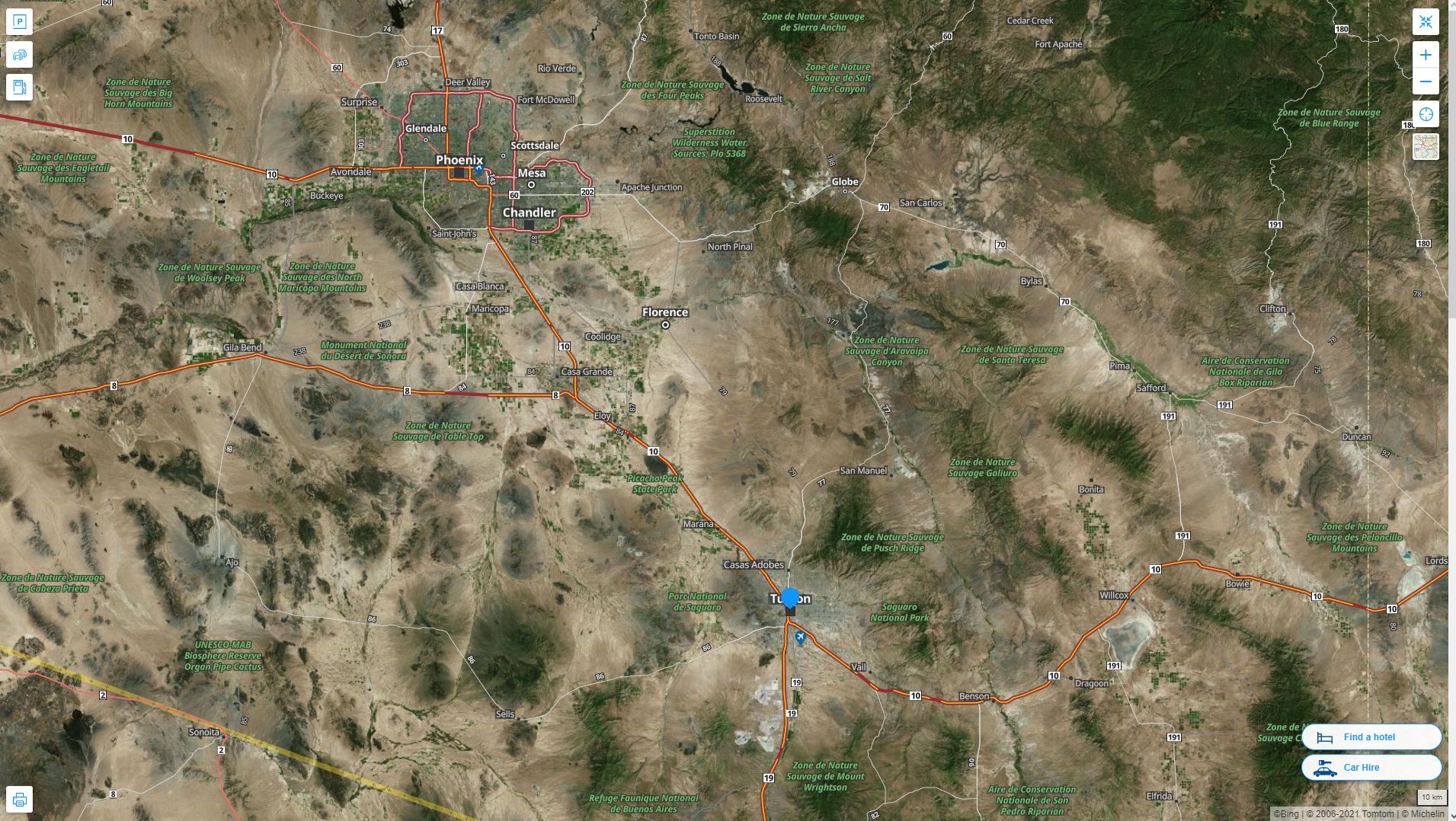 Tucson Arizona Highway and Road Map with Satellite View